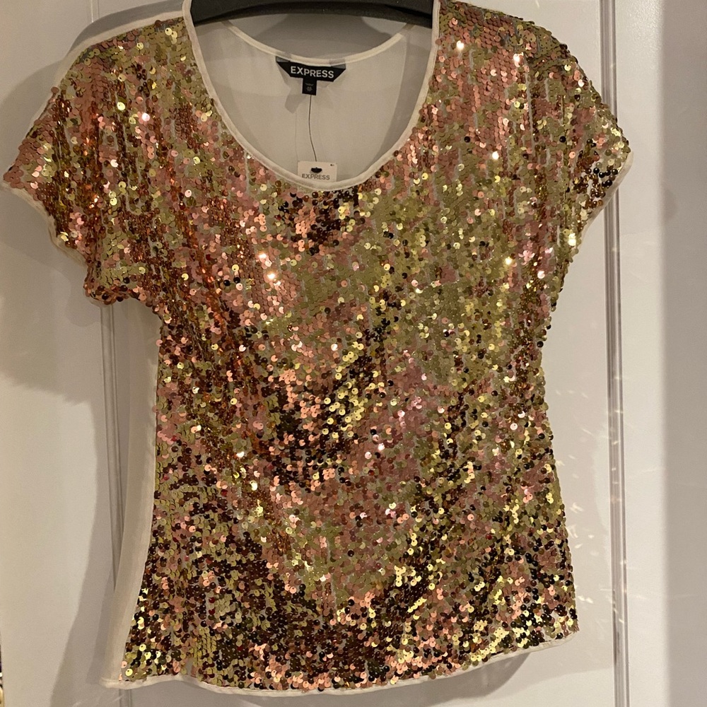 Express XS gorgeous gold sequin top